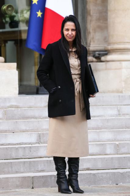 France's Overseas Minister Naima Moutchou leaves the Elysee Palace, in Paris after the weekly cabinet meeting, on November 26, 2025. (Photo by Thomas SAMSON / AFP)