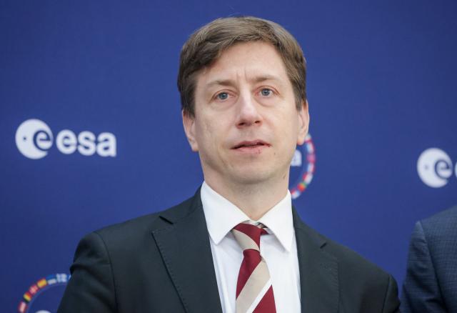 Sakari Puisto, Finnish Minister of Economic Affairs, poses for a photo prior to the start of the European Space Agency (ESA) ministerial meeting at the Congress Centrum in Bremen, northern Germany, on November 26, 2025. Ministers from the 23 member states of the European Space Agency (ESA) meet in the Hanseatic city for two days to discuss the strategic direction of European spaceflight. (Photo by FOCKE STRANGMANN / AFP)