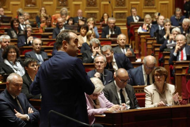 France's Prime Minister Sebastien Lecornu speaks during a session of questions to the government at the Senate, the French Parliament upper house, in Paris on November 26, 2025. (Photo by GEOFFROY VAN DER HASSELT / AFP)
