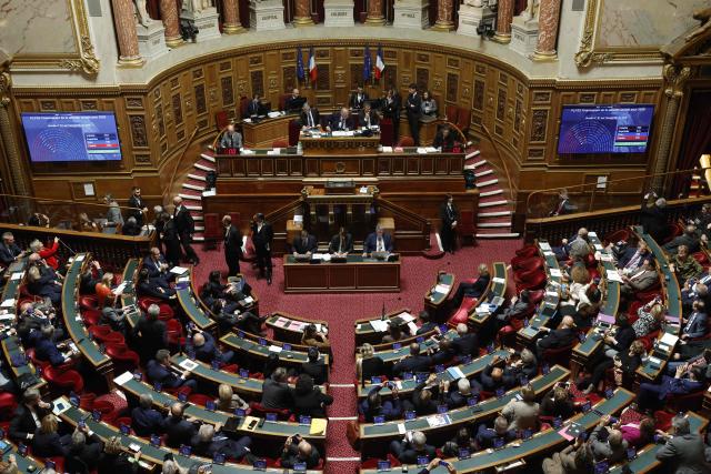 French senators vote on the Social Security budget at the Senate, the French Parliament upper house, in Paris on November 26, 2025. (Photo by GEOFFROY VAN DER HASSELT / AFP)