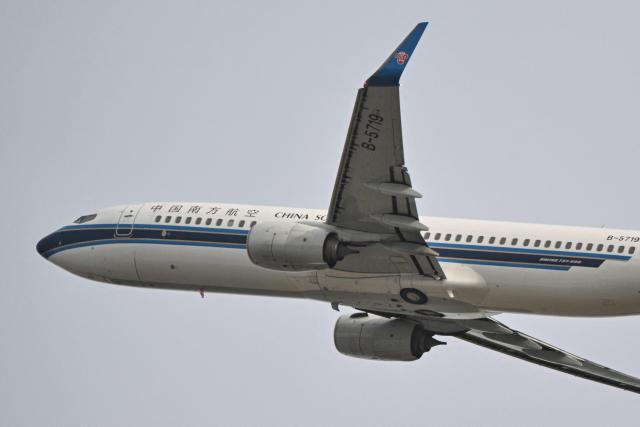 A China Southern Airlines Boeing 737-81B aircraft takes off from Zhuhai Jinwan Airport in Zhuhai, in southern China's Guangdong province on November 27, 2025. (Photo by Hector RETAMAL / AFP)