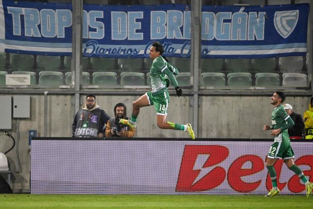 Ludogorets Razgrad's Serbian midfielder #14 Petar Stanic celebrates after scoring a goal during the UEFA Europa League football match between Ludogorets Razgrad and RC Celta de Vigo in Razgrad on November 27, 2025. (Photo by Nikolay DOYCHINOV / AFP)