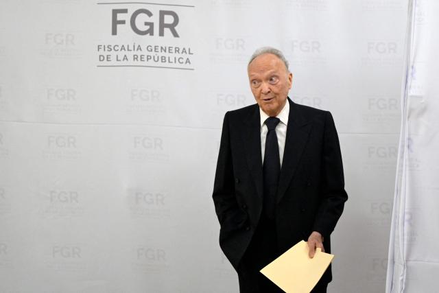 (FILES) Mexico's Attorney General Alejandro Gertz Manero gestures during a press conference in Mexico City on April 29, 2025. Mexico’s Attorney General Alejandro Gertz resigned on November 27, 2025, after President Claudia Sheinbaum proposed that he take up an ambassadorship, the Senate said after receiving his resignation letter. (Photo by Alfredo ESTRELLA / AFP)