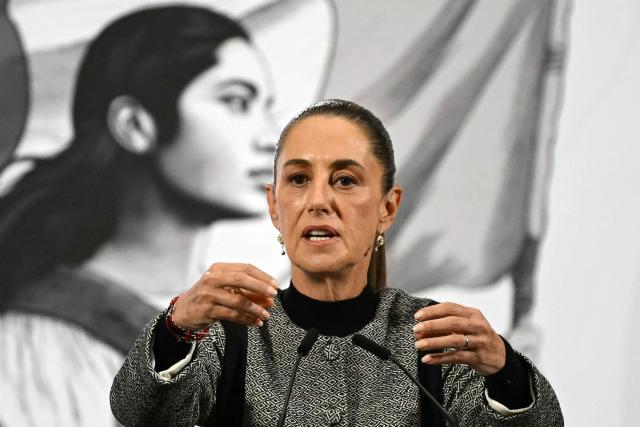 Mexico's President Claudia Sheinbaum speaks during her daily press conference at Palacio Nacional in Mexico City on November 28, 2025. Mexico's attorney general resigned on November 27 after President Claudia Sheinbaum offered him an ambassadorship, according to a letter read out in the Senate. (Photo by Yuri CORTEZ / AFP)