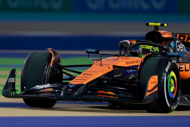 McLaren's British driver Lando Norris drives during the first practice session ahead of the Formula One Qatar Grand Prix at the Lusail International Circuit in Lusail on November 28, 2025. (Photo by Karim JAAFAR / AFP)