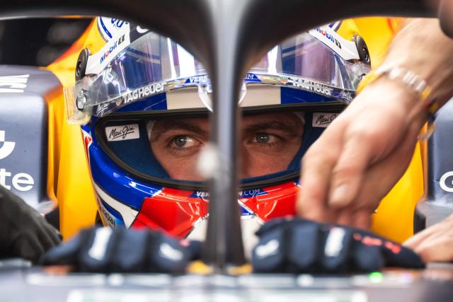 Red Bull Racing's Dutch driver Max Verstappen sits in his car during the first practice session ahead of the Formula One Qatar Grand Prix at the Lusail International Circuit in Lusail on November 28, 2025. (Photo by Andrej ISAKOVIC / AFP)