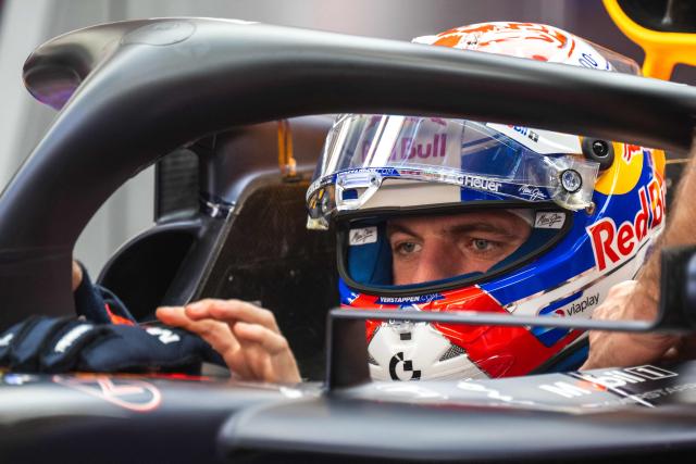 Red Bull Racing's Dutch driver Max Verstappen sits in his car during the first practice session ahead of the Formula One Qatar Grand Prix at the Lusail International Circuit in Lusail on November 28, 2025. (Photo by Andrej ISAKOVIC / AFP)