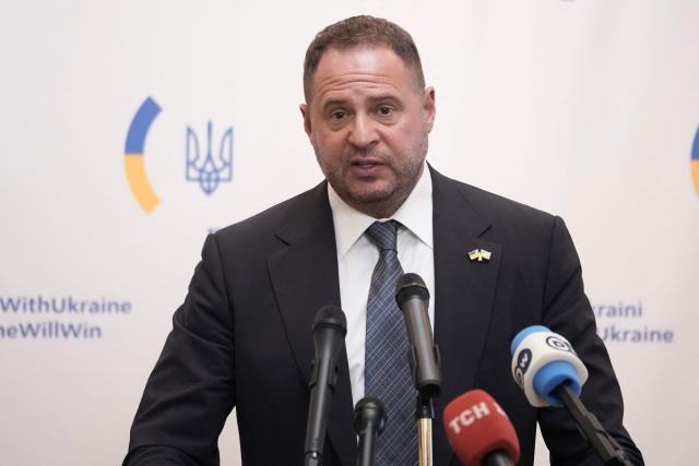 (FILES) Ukrainian Presidential Office Head Andriy Yermak, speaks during a news conference at the Ukrainian Embassy, following an earlier meeting with US Secretary of State Marco Rubio at the State Department in Washington, DC on June 4, 2025. Ukrainian President said on November 28, 2025, his top aide Andriy Yermak had resigned after investigators raided the powerful chief of staff's house as part of a sweeping corruption probe. (Photo by Oliver Contreras / AFP)