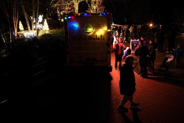 People visit the Smithsonian National Zoo during their holiday zoo lights exhibit November 28, 2025, in Washington, DC. (Photo by Brendan Smialowski / AFP)