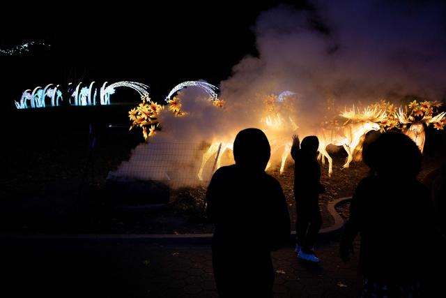 People visit the Smithsonian National Zoo during their holiday zoo lights exhibit November 28, 2025, in Washington, DC. (Photo by Brendan Smialowski / AFP)