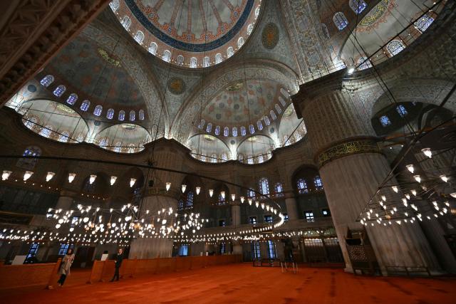 A picture shows the Sultan Ahmed Mosche (Blue Mosche) before the arrival of Pope Leo XIV for a visit, in Istanbul on November 29, 2025. (Photo by Andreas SOLARO / AFP)