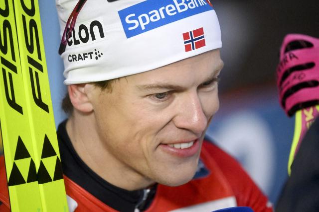 Norway's Johannes Hosflot Klaebo reacts after winning the men's cross country classic skiing sprint final at the FIS World Cup Ruka Nordic in Kuusamo, Finland, on November 29, 2025. (Photo by Vesa Moilanen / Lehtikuva / AFP) / Finland OUT