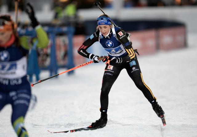 Germany's Franziska Preuss competes during the women's relay of the World Cup biathlon at Östersund Ski Stadium, Ostersund, Sweden, on November 29, 2025.  (Photo by Bjorn LARSSON ROSVALL / various sources / AFP) / Sweden OUT