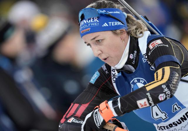 Germany's Franziska Preuss competes during the women's relay of the World Cup biathlon at Östersund Ski Stadium, Ostersund, Sweden, on November 29, 2025.  (Photo by Bjorn LARSSON ROSVALL / various sources / AFP) / Sweden OUT