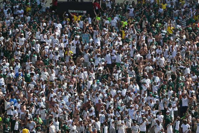 Brazil's Palmeiras fans cheer before the all Brazilian Copa Libertadores final football match between Palmeiras and Flamengo at Monumental 'U' Marathon stadium in Lima on November 29, 2025. (Photo by Luis ACOSTA / AFP)