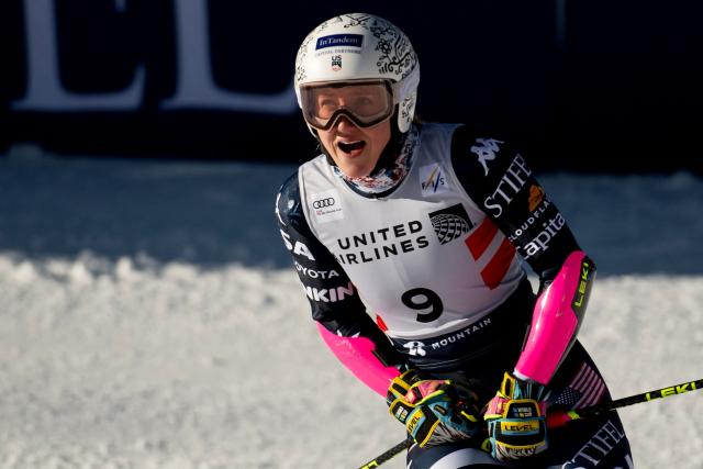 Nina O’Brien of the United States reacts after skiing the 2nd run of the Women’s Giant Slalom during the Stifel Copper Cup 2025 at Copper Mountain on November 29, 2025 in Copper Mountain, Colorado. (Photo by Jason Connolly / AFP)