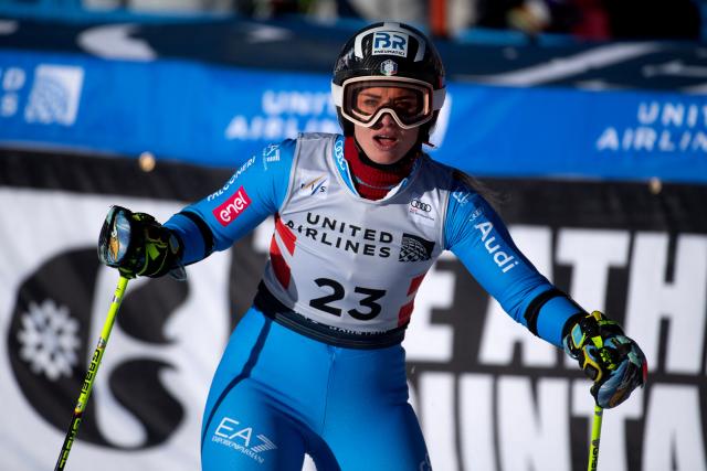 Asja Zenere of Italy reacts after skiing the 2nd run of the Women’s Giant Slalom during the Stifel Copper Cup 2025 at Copper Mountain on November 29, 2025 in Copper Mountain, Colorado. (Photo by Jason Connolly / AFP)
