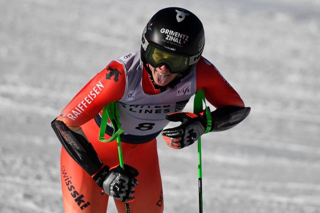 Camille Rast of Switzerland reacts after skiing the 2nd run of the Women’s Giant Slalom during the Stifel Copper Cup 2025 at Copper Mountain on November 29, 2025 in Copper Mountain, Colorado. (Photo by Jason Connolly / AFP)