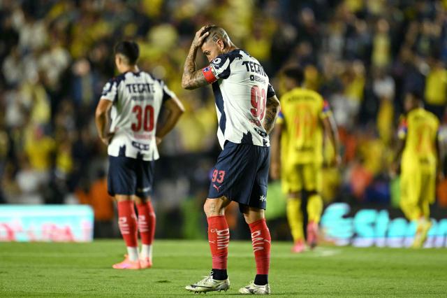 Monterrey's Spanish defender #93 Sergio Ramos reacts during the Liga MX Apertura quarter-final second leg football match between America and Monterrey at Ciudad de los Deportes Stadium in Mexico City on November 29, 2025. (Photo by YURI CORTEZ / AFP)