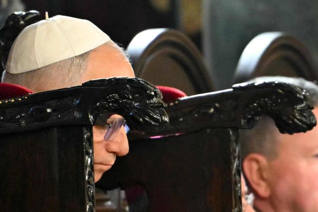 Pope Leo XIV takes part in a Divine Liturgy at Patriarchal Church of Saint George, in Istanbul on November 30, 2025. (Photo by Andreas SOLARO / AFP)