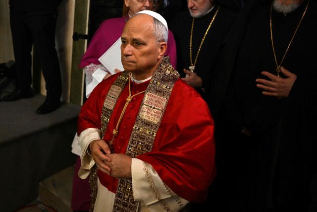 Pope Leo XIV arrives to take part in a Divine Liturgy at Patriarchal Church of Saint George, in Istanbul on November 30, 2025. (Photo by YASIN AKGUL / AFP)