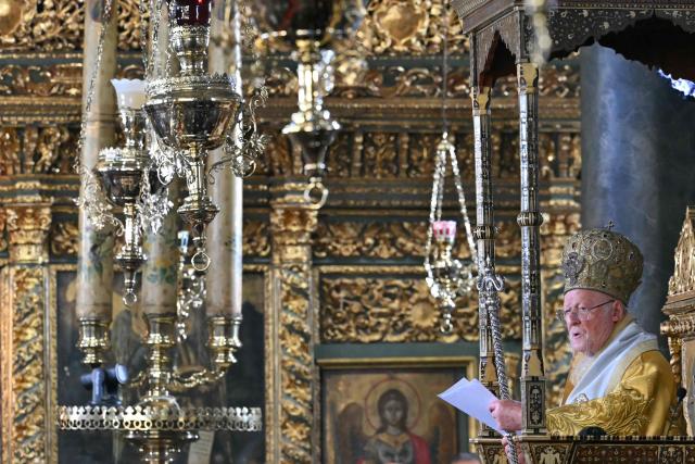 Patriarch Bartholomew I takes part in a Divine Liturgy at Patriarchal Church of Saint George, in Istanbul on November 30, 2025. (Photo by Andreas SOLARO / AFP)