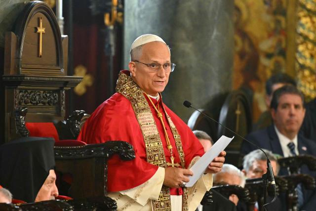 Pope Leo XIV attends a Divine Liturgy at Patriarchal Church of Saint George, in Istanbul on November 30, 2025. (Photo by Andreas SOLARO / AFP)