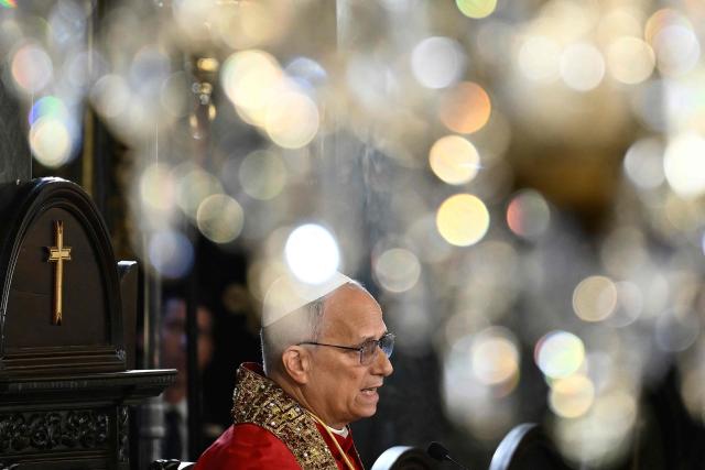 Pope Leo XIV takes part in a Divine Liturgy at Patriarchal Church of Saint George, in Istanbul on November 30, 2025. (Photo by YASIN AKGUL / AFP)