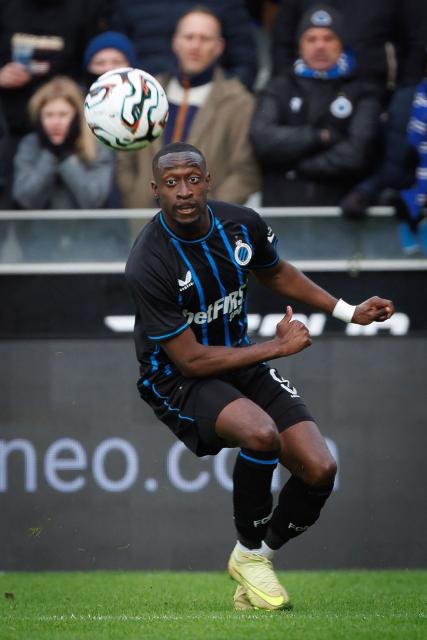 Club Brugge's Portuguese forward #09 Carlos Forbs eyes the ball during the Belgian "Pro League" First Division football match between Club Brugge KV and Antwerp at the Jan Breydel Stadium in Bruges on November 30, 2025. (Photo by KURT DESPLENTER / BELGA / AFP) / Belgium OUT