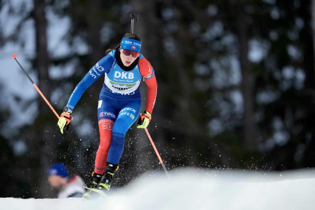 Slovakia's Ema Kapustova competes in the single mixed relay event of the IBU Biathlon World Cup in Oestersund, Sweden on November 30, 2025. (Photo by Bjorn LARSSON ROSVALL / TT NEWS AGENCY / AFP) / Sweden OUT