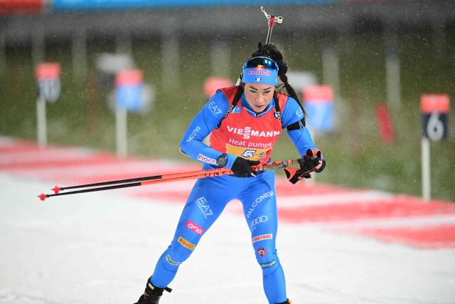 Italy's Dorothea Wierer competes in the mixed relay event of the IBU Biathlon World Cup in Oestersund, Sweden on November 30, 2025. (Photo by Hanna BRUNLOF / TT NEWS AGENCY / AFP) / Sweden OUT