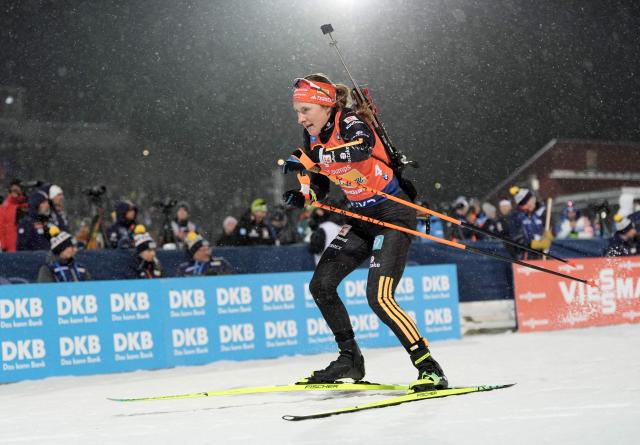 Germany's Janina Hettich-Walz competes in the mixed relay event of the IBU Biathlon World Cup in Oestersund, Sweden on November 30, 2025. (Photo by Bjorn LARSSON ROSVALL / various sources / AFP) / Sweden OUT