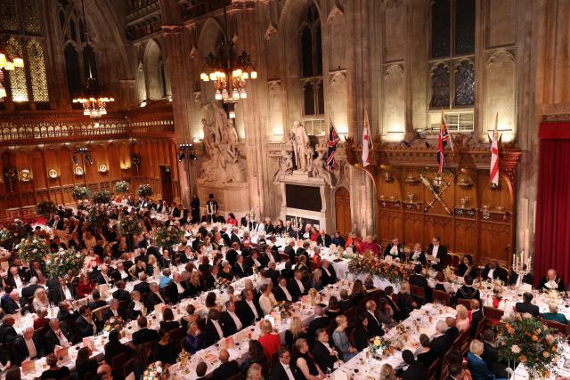 Britain's Prime Minister Keir Starmer delivers a speech during the Lady Mayor’s Banquet at the Guildhall in central London on December 1, 2025. (Photo by Adrian Dennis / AFP)