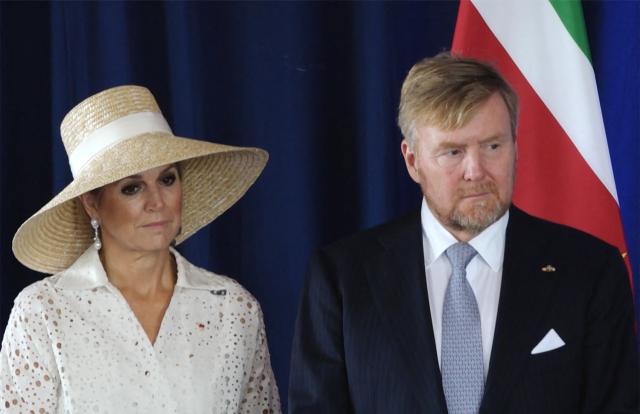 Screen grab taken from AFPTV video footage shows Queen Maxima and King of the Netherlands Willem-Alexander attending a welcome ceremony hosted by Surinam's President Jennifer Geerlings-Simons in Paramaribo on December 1, 2025. The royal couple is on a three-day official visit in Suriname, a former Dutch colony which celebrated its 50th anniversary of independence on November 25. (Photo by Samuel Blakendal / AFPTV / AFP)