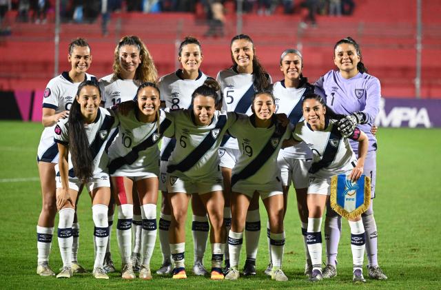 Guatemala players pose for pictures before the Women Concacaf W qualifiers football match between Guatemala and Bermuda at Manuel Felipe Carrera stadium in Guatemala City on December 1, 2025. (Photo by Johan ORDONEZ / AFP)