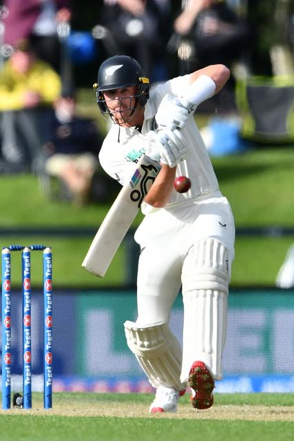New Zealand's Nathan Smith bats during day one of the first Test cricket match between New Zealand and West Indies at Hagley Oval in Christchurch on December 2, 2025. (Photo by Sanka Vidanagama / AFP)