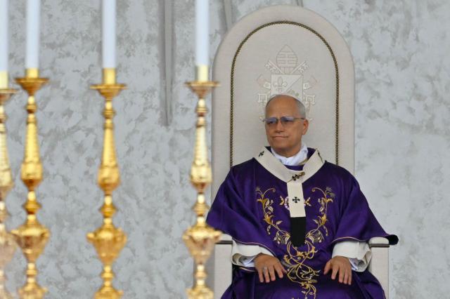 Pope Leo XIV leads a mass at Beirut's waterfront as part of his apostolic journey to Lebanon, in Beirut on December 2, 2025.  (Photo by Andreas SOLARO / AFP)
