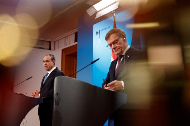 German Foreign Minister Johann Wadephul (R) and Egyptian Foreign Minister Badr Abdelatty address a joint press conference on December 2, 2025 at the Foreign Office in Berlin, Germany. (Photo by Odd ANDERSEN / AFP)