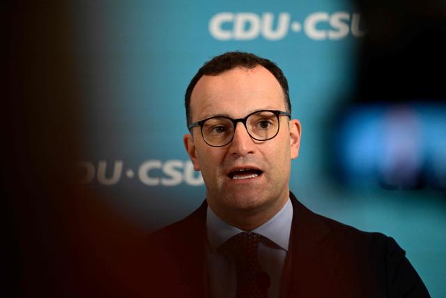 Jens Spahn, parliamentary group leader of the conservative Christian Democratic Union (CDU) party, speaks to journalists prior to a parliamentary group meeting of the conservative CDU/CSU party union on December 2, 2025 in Berlin, Germany. (Photo by John MACDOUGALL / AFP)