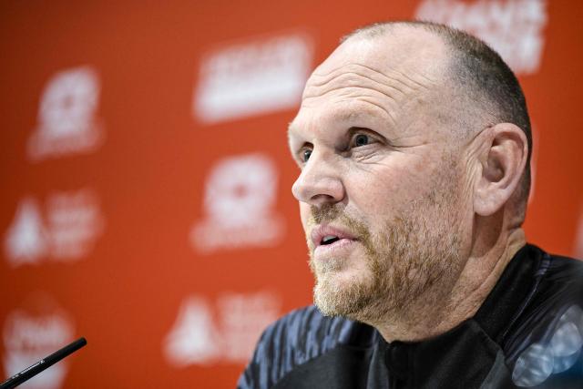 Antwerp's newly appointed Dutch head coach Joseph Oosting gives his first press conference of the Belgian Pro League football team Royal Antwerp FC, in Antwerp on December 2, 2025. (Photo by Tom Goyvaerts / Belga / AFP) / Belgium OUT