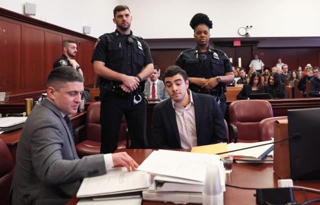 Luigi Mangione appears in Manhattan Supreme Court during a state court evidentiary hearing in the murder case of UnitedHealthcare CEO Brian Thompson, in New York, on December 2, 2025. (Photo by Michael M. Santiago / POOL / AFP)