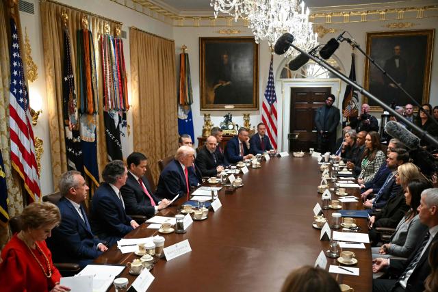 US President Donald Trump (center L) speaks during a Cabinet Meeting in the Cabinet Room of the White House in Washington, DC on December 2, 2025. (Photo by ANDREW CABALLERO-REYNOLDS / AFP)