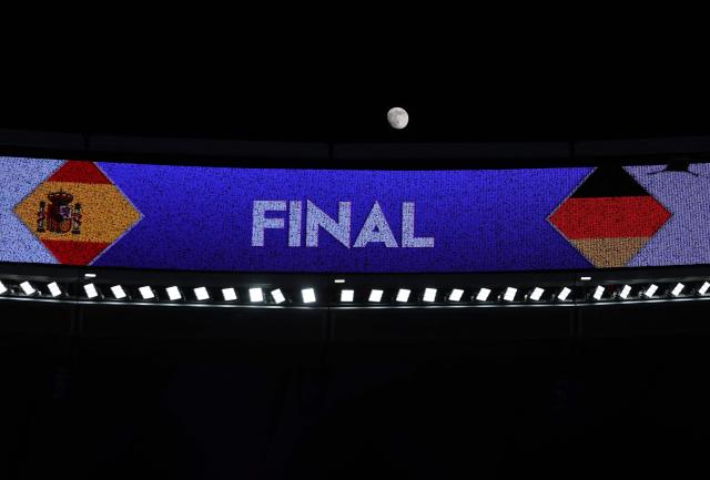 The moon is seen prior the UEFA Women's Nations League second leg final football match between Spain and Germany at the Metropolitano Stadium in Madrid on December 2, 2025. (Photo by Thomas COEX / AFP)