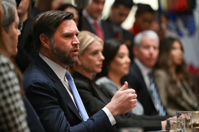 US Vice President JD Vance speaks during a Cabinet Meeting hosted by President Donald Trump in the Cabinet Room of the White House in Washington, DC on December 2, 2025. (Photo by ANDREW CABALLERO-REYNOLDS / AFP)