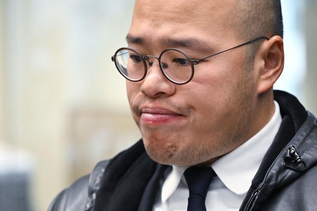 Sebastian Lai, son of jailed Hong Kong publisher and democracy activist Jimmy Lai, speaks during a visit to the office of Agence France-Presse in Washington, DC on December 2, 2025. (Photo by MANDEL NGAN / AFP)