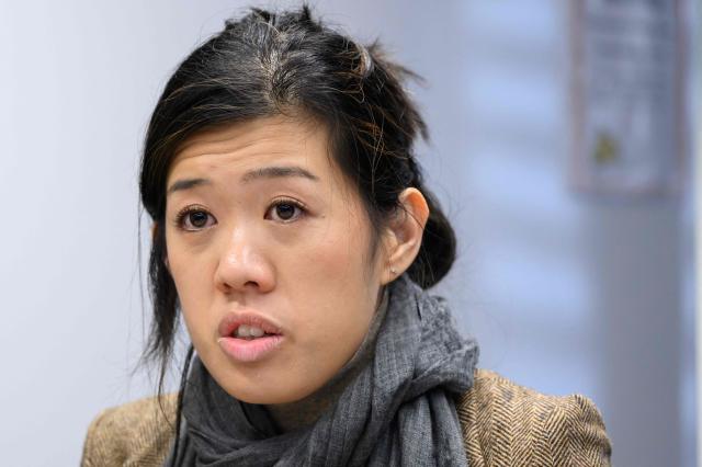 Claire Lai, daughter of jailed Hong Kong publisher and democracy activist Jimmy Lai, speaks during a visit to the office of Agence France-Presse in Washington, DC on December 2, 2025. (Photo by MANDEL NGAN / AFP)