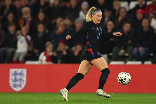 England's striker #11 Chloe Kelly controls the ball during the women's International football friendly match between England and Ghana at St Mary's Stadium in Southampton, southern England on December 2, 2025. (Photo by Adrian Dennis / AFP)