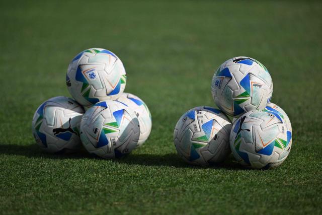 This view shows official balls ahead of the Conmebol Women's Nations League 2025-26 football match between Uruguay and Ecuador at the Alfredo Víctor Viera Park Stadium in Montevideo on December 2, 2025. (Photo by Eitan ABRAMOVICH / AFP)