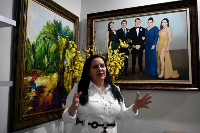 Ana Garcia de Hernandez, wife of former Honduras President Juan Orlando Hernandez, speaks during an interview with AFP in Tegucigalpa on December 2, 2025. Fallen from grace with his former ally, the United States, which sentenced him to 45 years in prison last year, Juan Orlando Hernandez left prison on December 1 amid strong pressure from President Donald Trump over Honduras' presidential elections. (Photo by Orlando SIERRA / AFP)