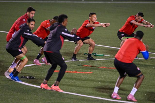 Xelaju players take part in a training session at Cementos Progreso Stadium in Guatemala City on December 2, 2025. (Photo by JOHAN ORDONEZ / AFP)